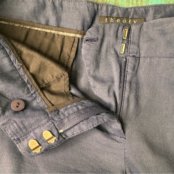 Theory Blue Linen Cropped Straight Leg Cropped Pants Size 8 - Picture 5 of 14